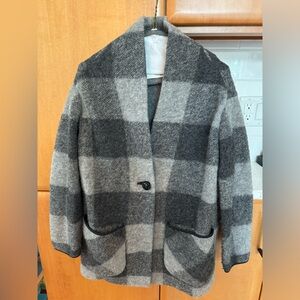 Aritzia Wilfred Free Off Duty Wool Neelam Grey Plaid Coat Jacket Size X Small